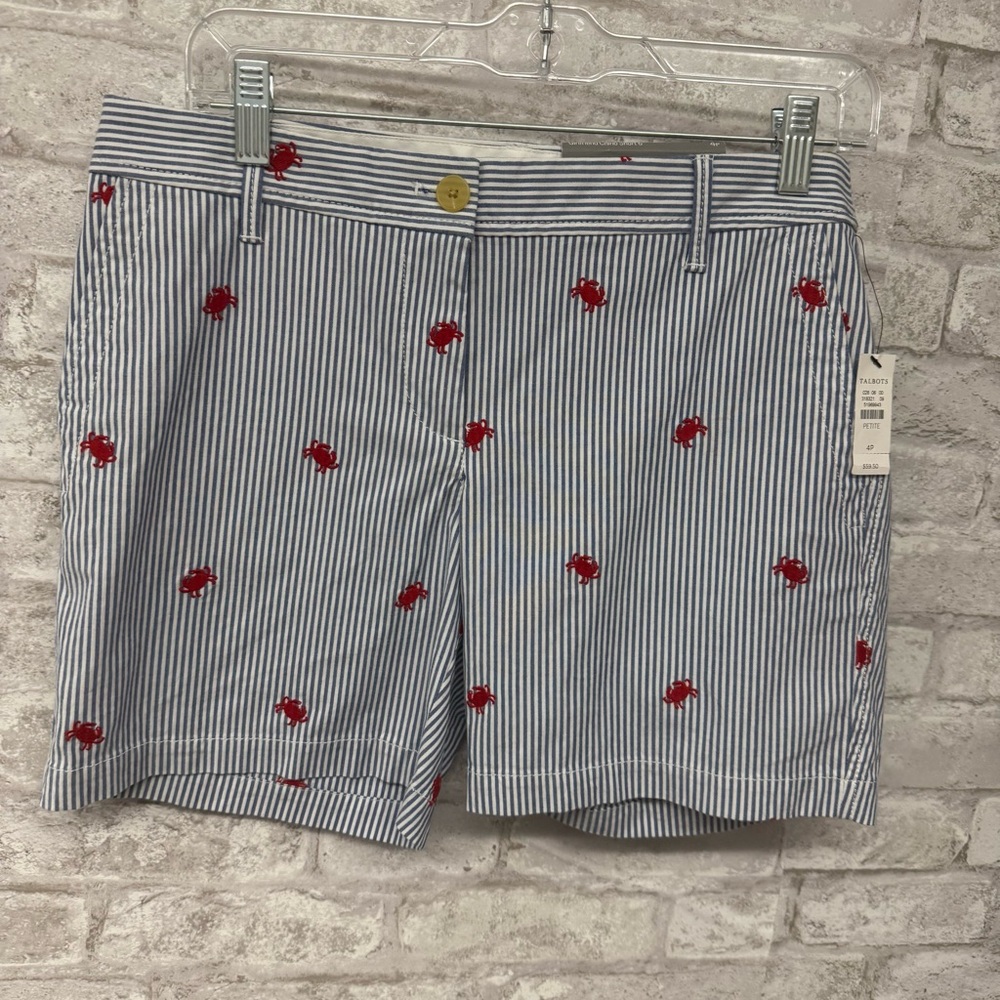Talbots Girlfriend Chino Short 6” Crab Embroidered Striped Women’s 4P NWT